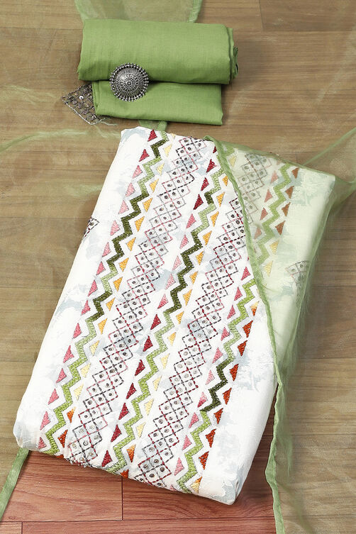 White Green Cotton Unstitched Suit Set image number 0