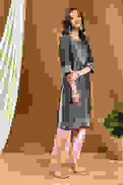 Grey Silk Yard Dyed Straight Festive Kurta image number 4