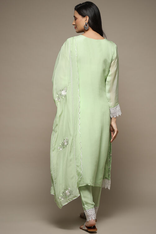 Green Organza Lace Unstitched Suit Set image number 5