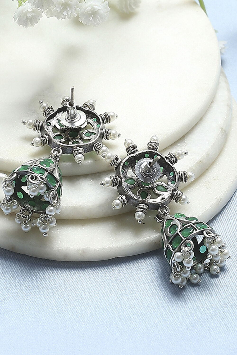 Green Brass Jhumka image number 2
