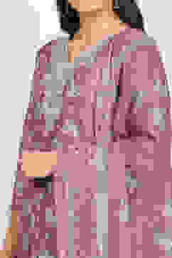Mauve Linen Digital Print Unstitched Suit Set image number 2
