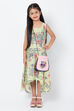 Green Cotton Asymmetric & Sling Bag Printed Dress image number 2