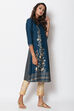 Navy Blue Viscose A-Line Printed Kurta image number 3