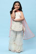 Cream Cotton Floral Embroidered Strappy Suit Set image number 8