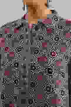 Beige Red Viscose Rayon Relaxed Printed Top image number 1