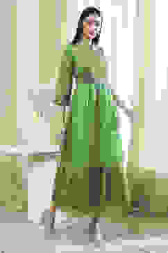 Green Yarn-Dyed Flared Kurta image number 4