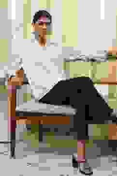 Beige Striped Straight Top image number 0