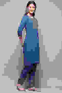 Blue Rayon Straight Kurta Pant 2 Piece Set image number 5