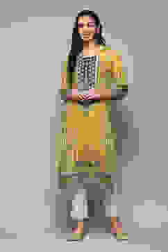 Yellow Printed Straight Kurta image number 0