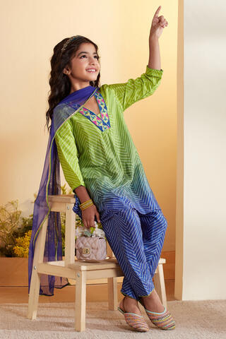BIBA Viscose Rayon Printed Straight Festive Kurta With Salwar And Dupatta in Green