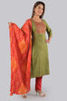 Green Unstitched dress material Suit Set image number 3