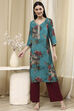 Blue Floral Printed Straight Kurta image number 5