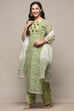 Olive Polyester Unstitched Suit set image number 5