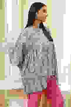 Dull Blue Cotton Flared Short Kurta image number 4