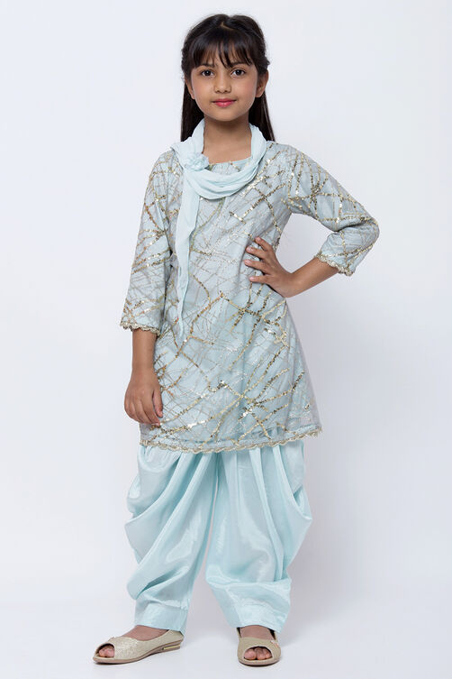 Sky Blue Nylon Straight Kurta Regular Pant Suit Set image number 0