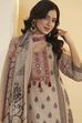 Beige Floral Motifs Poly Linen Kurta Set image number 1