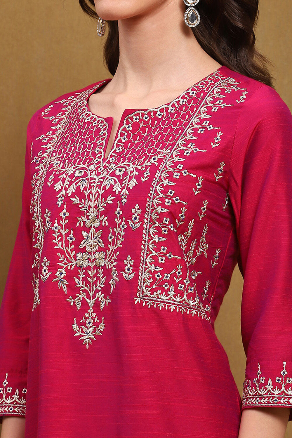 Magenta Floral Embroidered Festive Straight Suit Set image number 1