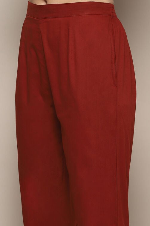 Beige Maroon Cotton Unstitched Suit set image number 3