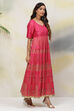 Fuchsia Anarkali Art Silk Printed Kurta image number 4