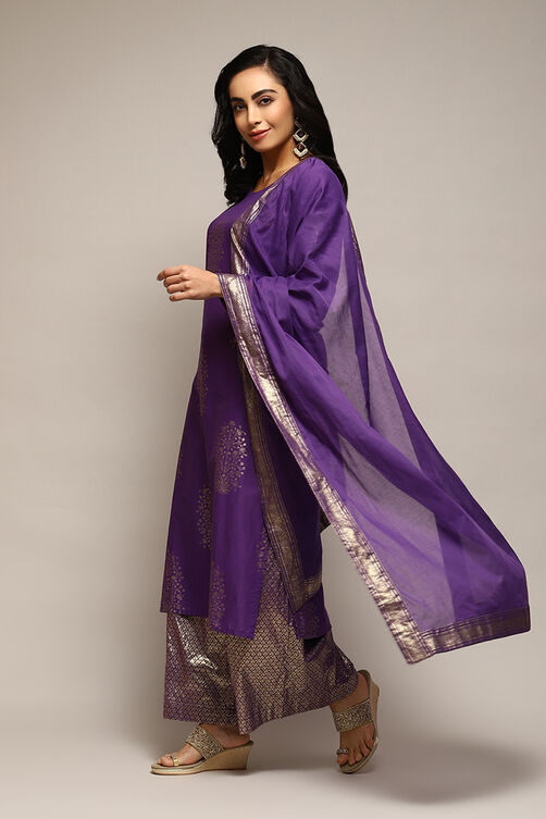 Navy Blue Cotton Straight Printed Kurta Capri Suit Set image number 5