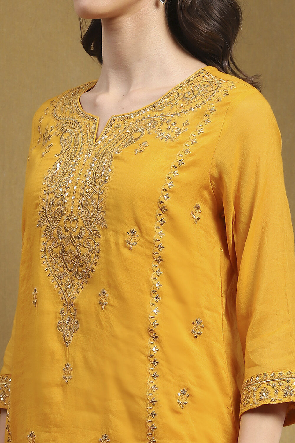 Yellow Embroidered Festive Straight Suit Set image number 1