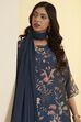 Blue Viscose Blend Straight Suit Set image number 1