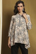 Beige and Grey Cotton Printed Straight Short Kurta image number 5