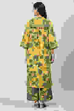 Yellow Grey LIVA Straight Printed Kurta Set image number 4