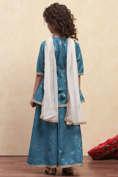 Teal Green Printed Peplum Lehenga Set image number 4