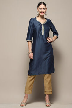 Blue Embellished Festive Straight Kurta image number 6