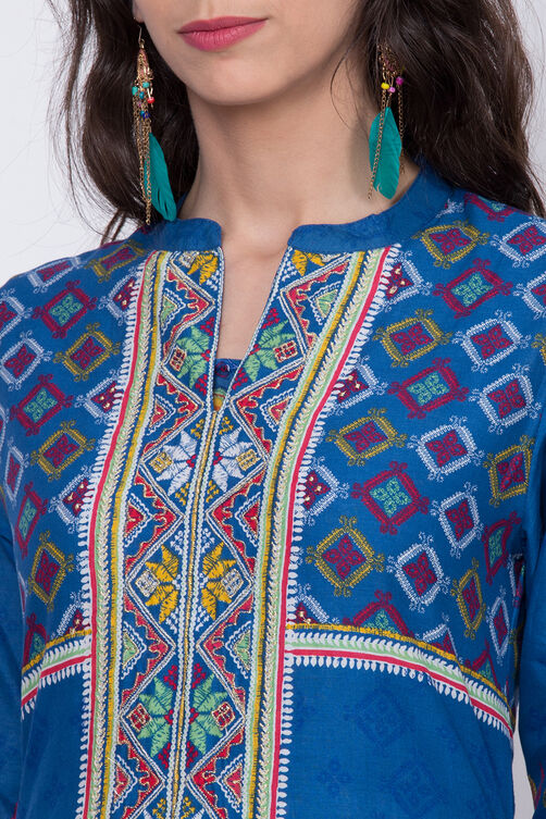 Red Cotton A-Line Printed Kurta image number 1