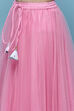 Pink Net Lehenga With Cotton Floral Blouse & Net Dupatta image number 2
