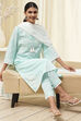 Aqua Cotton Printed Straight Suit Set image number 0