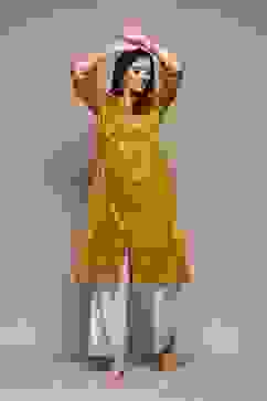 Mustard Poly Cotton Straight Yarndyed Kurta image number 5