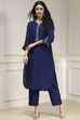 Indigo Blue Dyed Straight Kurta Set image number 6