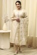 Beige Chanderi Jamdani Unstitched Suit Set image number 7
