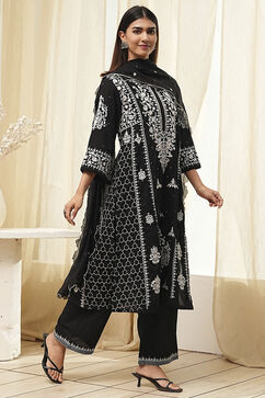 Black Cotton Blend A Line Suit Set image number 5