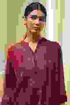 Red Embroidered Straight Short Kurta image number 1