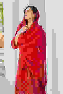 Red Yard-Dyed Chanderi Kurta & Pants Suit Set image number 7