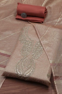 Peach-Toned Tissue Embroidered Unstitched Suit Set image number 0