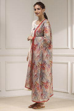 Off White Cotton Hand Embroidered Unstitched Suit Set image number 4
