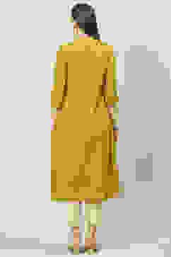 Olive Cotton A-Line Printed Kurta image number 4