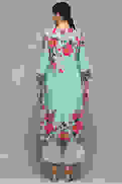 Turquoise Rayon Straight Suit Set image number 6