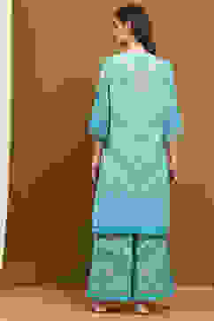 Sea Green Georgette Printed Festive Straight Suit Set image number 4