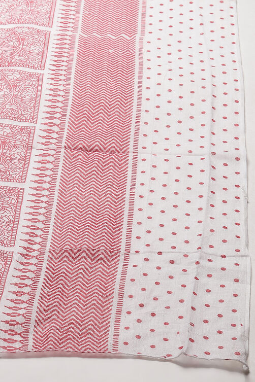 Red Cotton Unstitched Dress Material Suit Set image number 6
