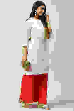 Beige Art Silk Straight Embroidered Kurta image number 5