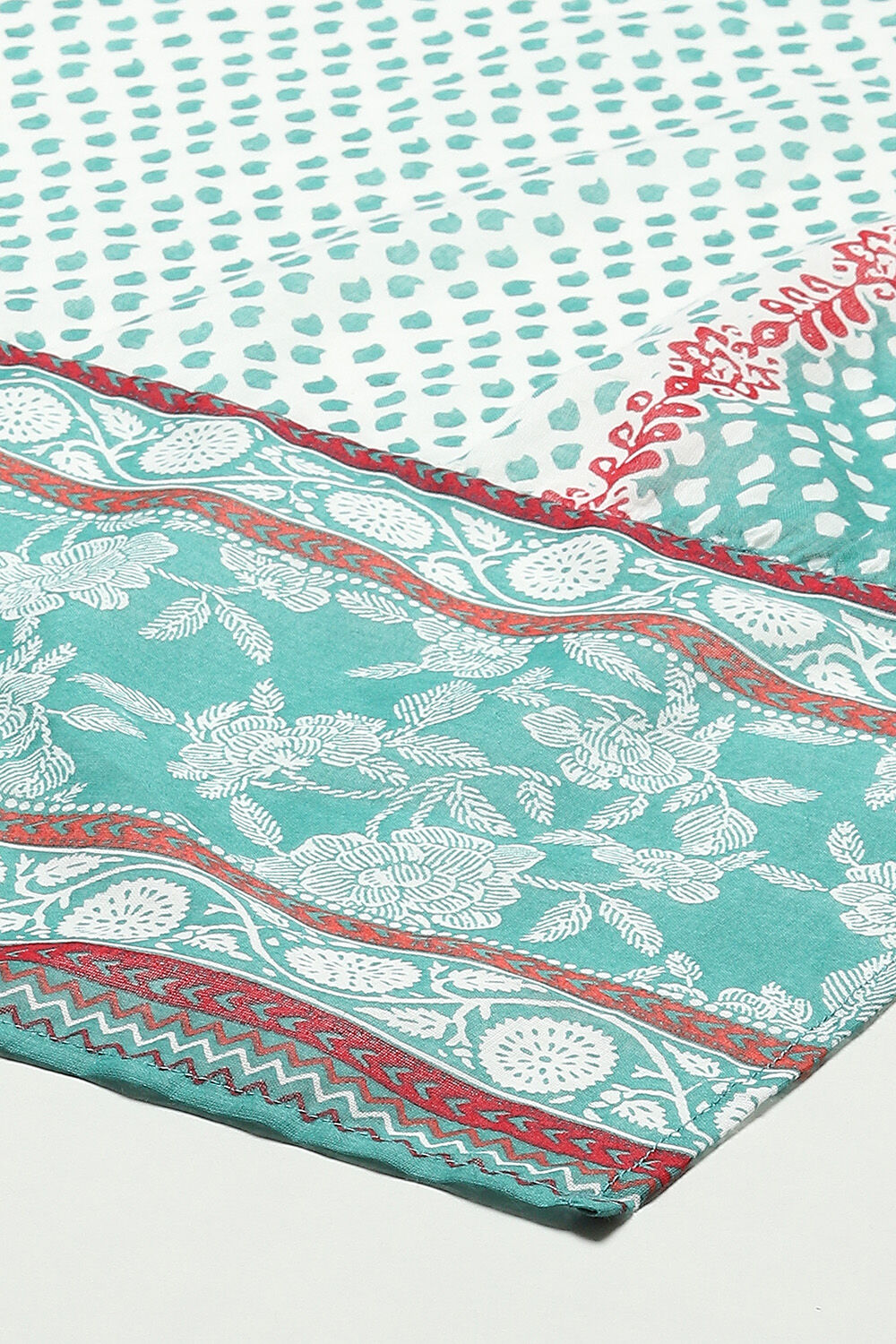 Coral Red Cotton Anarkali Kurta Churidar Suit Set image number 3