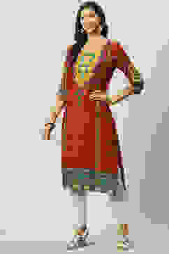 Rust LIVA Straight Printed Kurta image number 0