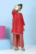 Red Poly Viscose Dyed Straight Suit Set