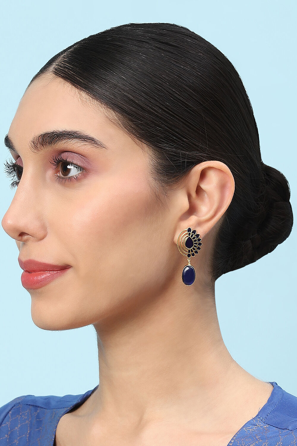 Gold Blue Brass Earrings image number 3